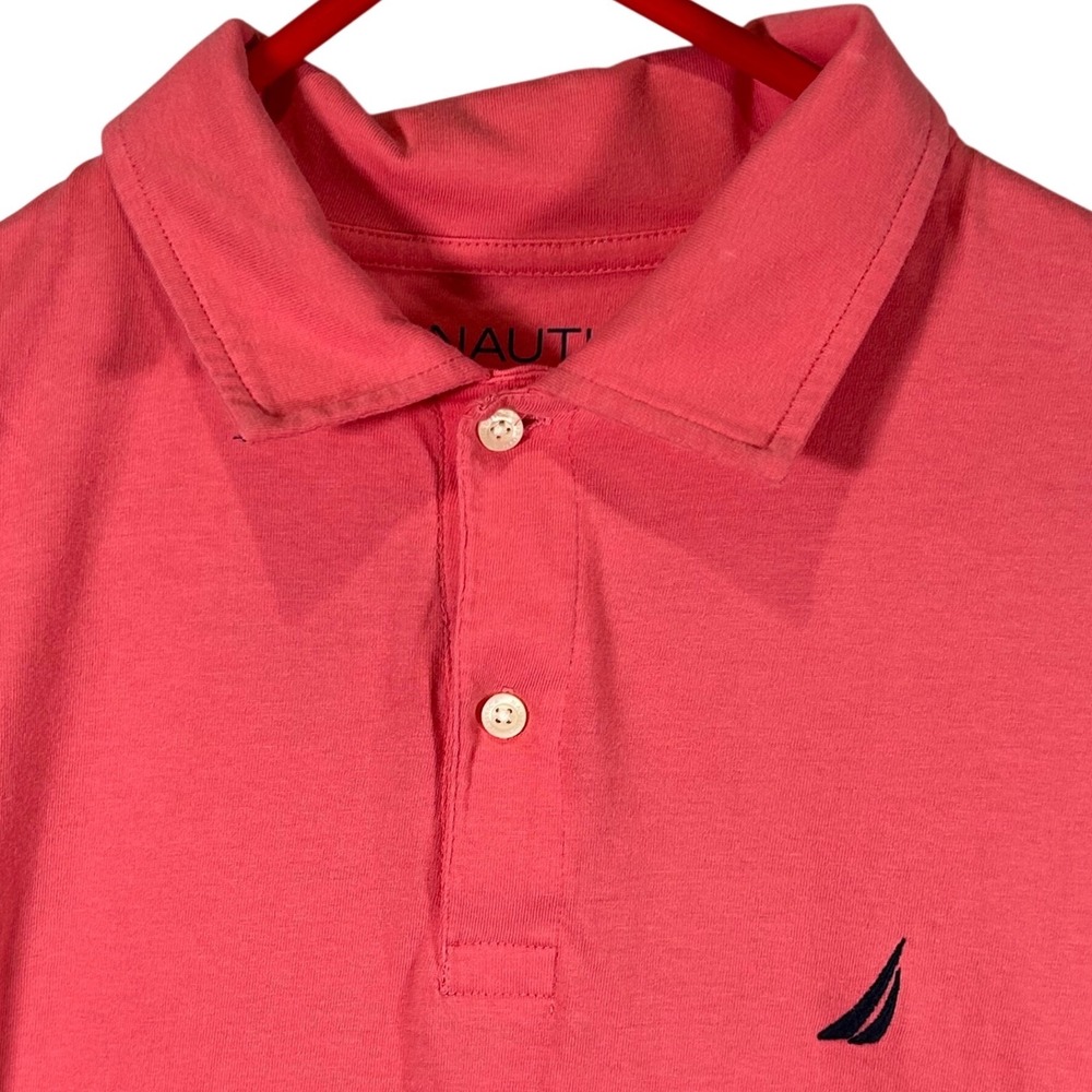 Nautica Mens Coral Pink Short Sleeve Cotton Polo‎ Shirt Logo Size Medium